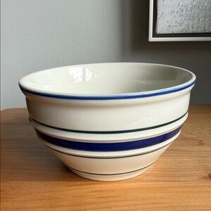 Vintage Tienshan Country Crock Stoneware ONE Bowl Blue Green Stripe Farmhouse 6"